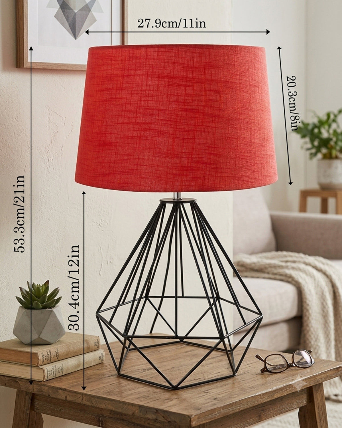 Modern Farmhouse Metal Diamond Desk Table Lamp with Light Bulb Decorative Bed Table Side Matt Black Light