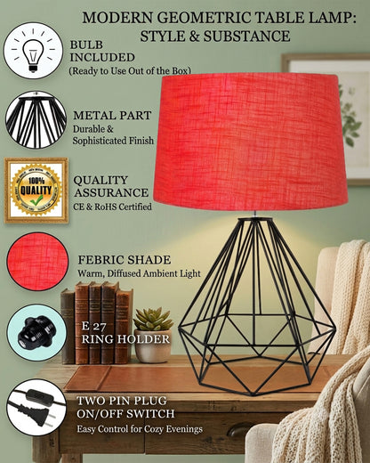 Modern Farmhouse Metal Diamond Desk Table Lamp with Light Bulb Decorative Bed Table Side Matt Black Light