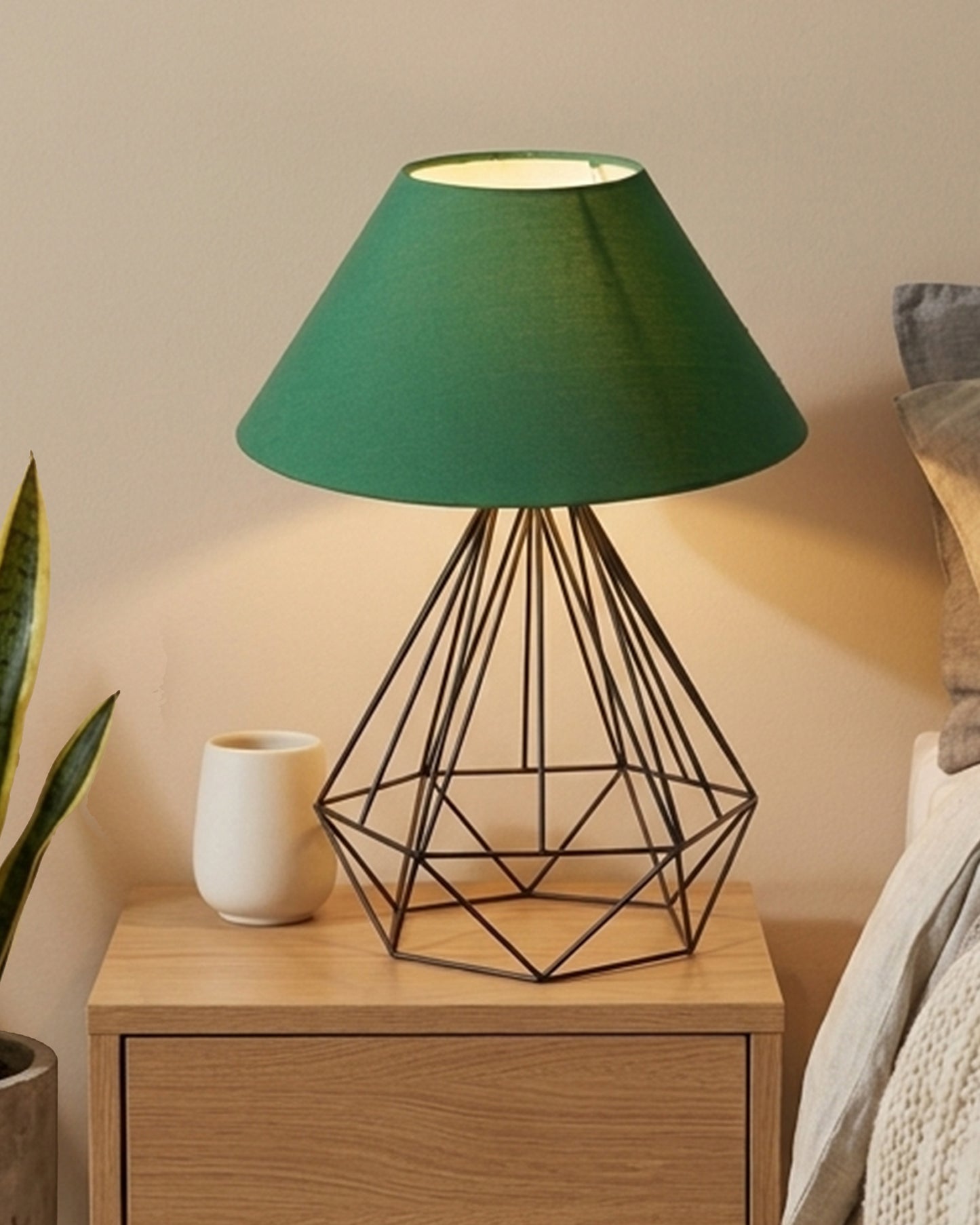 Modern Farmhouse Metal Diamond Desk Table Lamp with Light Bulb Decorative Bed Table Side Matt Black Light
