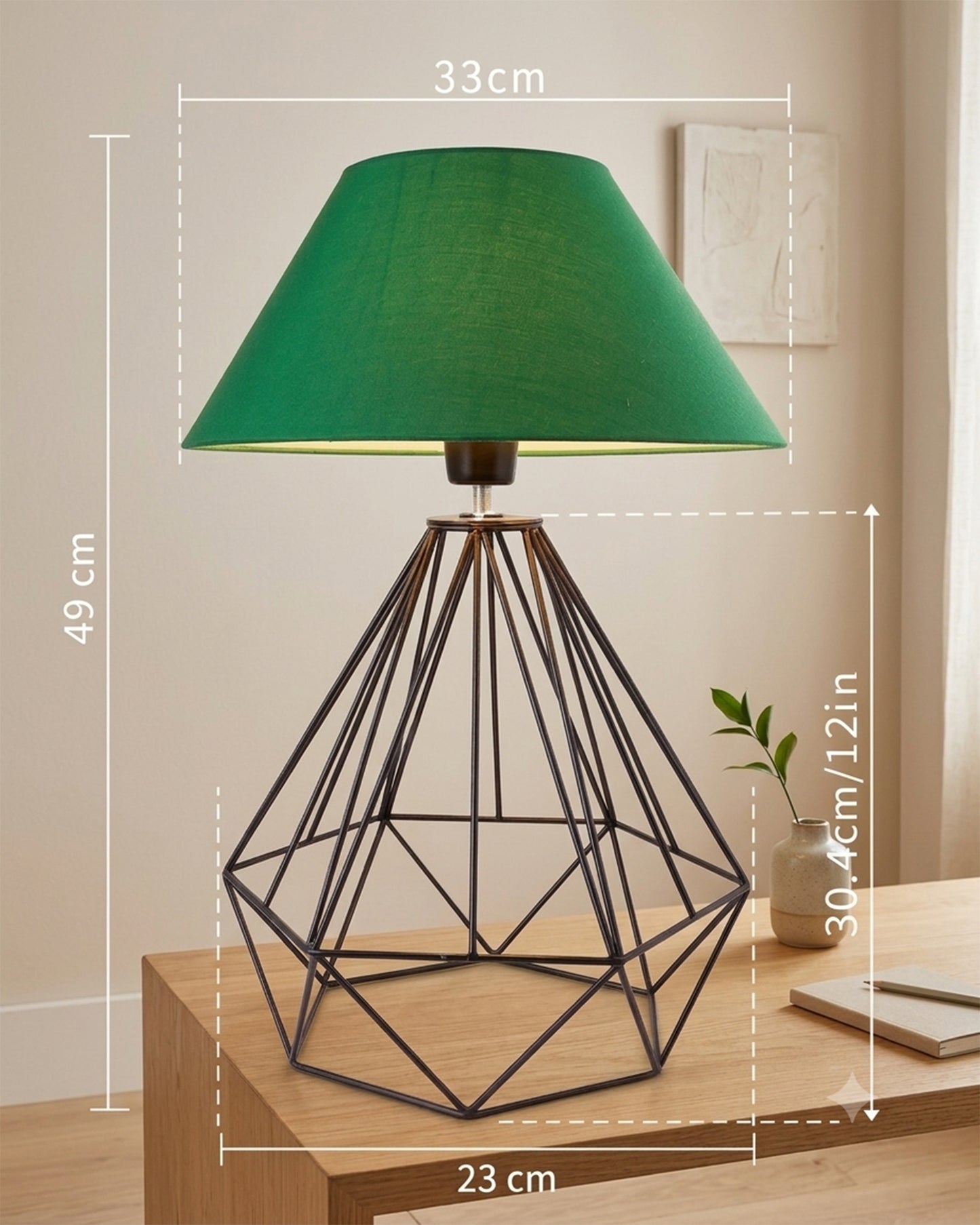 Modern Farmhouse Metal Diamond Desk Table Lamp with Light Bulb Decorative Bed Table Side Matt Black Light