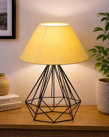 Modern Farmhouse Metal Diamond Desk Table Lamp with Light Bulb Decorative Bed Table Side Matt Black Light