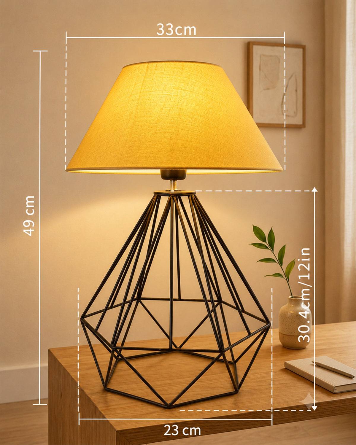 Modern Farmhouse Metal Diamond Desk Table Lamp with Light Bulb Decorative Bed Table Side Matt Black Light