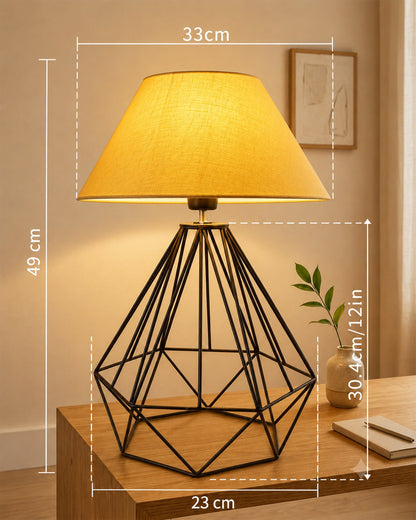 Modern Farmhouse Metal Diamond Desk Table Lamp with Light Bulb Decorative Bed Table Side Matt Black Light