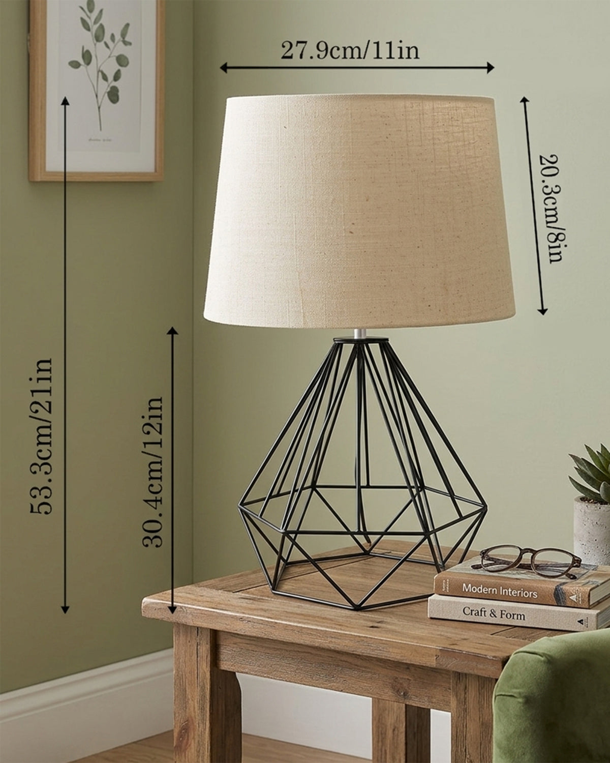 Modern Farmhouse Metal Diamond Desk Table Lamp with Light Bulb Decorative Bed Table Side Matt Black Light