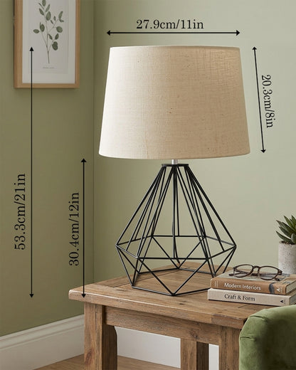 Modern Farmhouse Metal Diamond Desk Table Lamp with Light Bulb Decorative Bed Table Side Matt Black Light