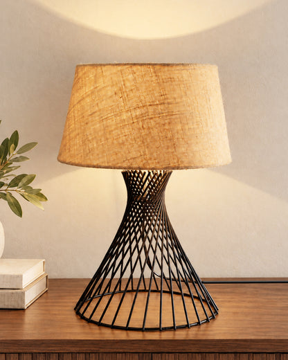 Modern Table Lamps, Spiral Metal Wire Black Base with Fabric Lampshade for Home Office Cafe Restaurant