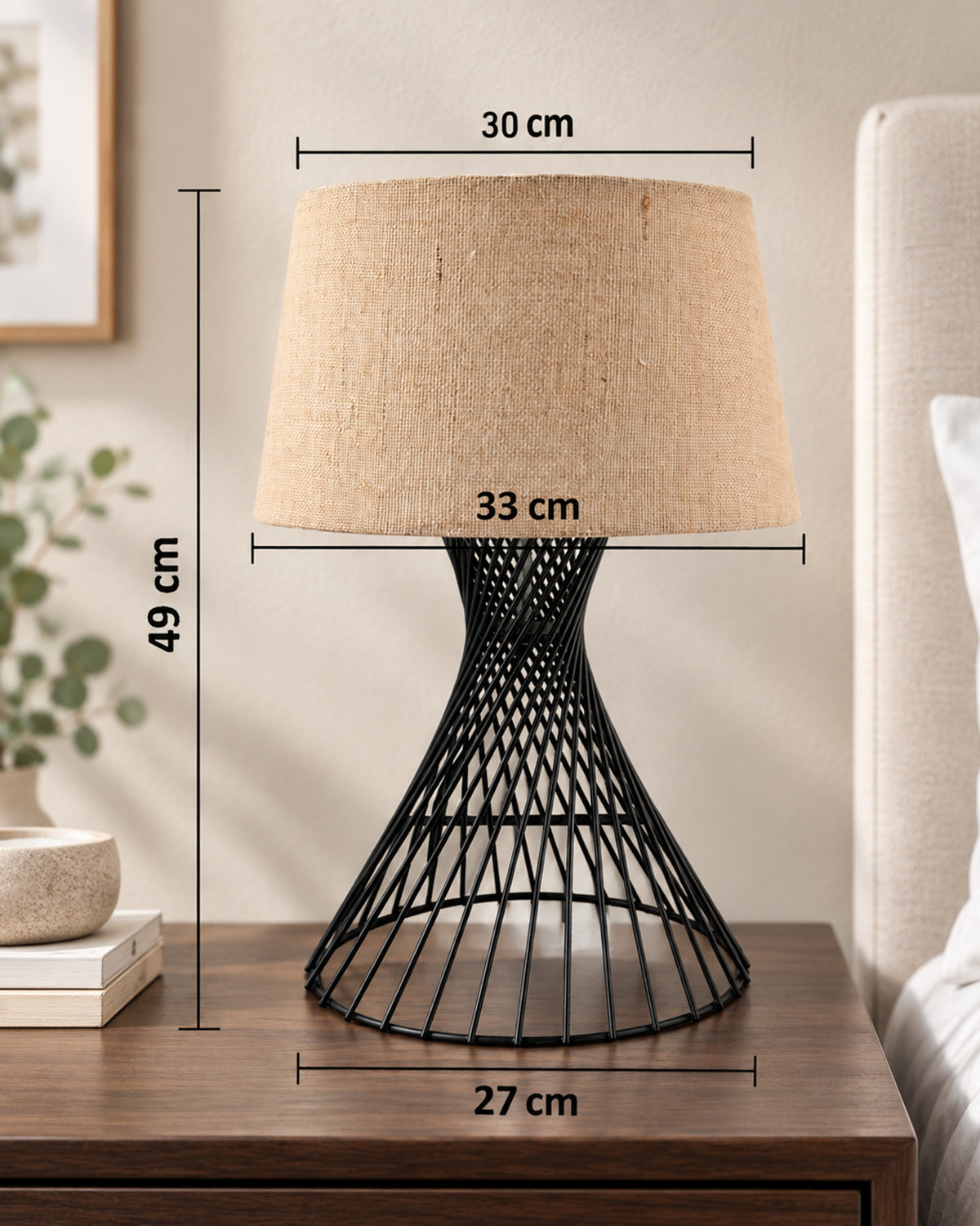 Modern Table Lamps, Spiral Metal Wire Black Base with Fabric Lampshade for Home Office Cafe Restaurant
