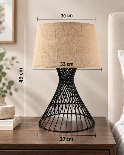 Modern Table Lamps, Spiral Metal Wire Black Base with Fabric Lampshade for Home Office Cafe Restaurant