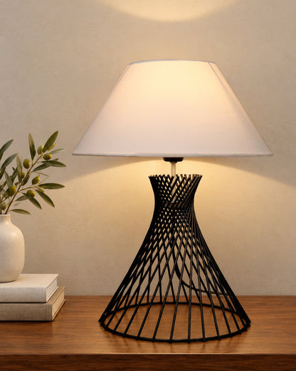 Modern Table Lamps, Spiral Metal Wire Black Base with Fabric Lampshade for Home Office Cafe Restaurant