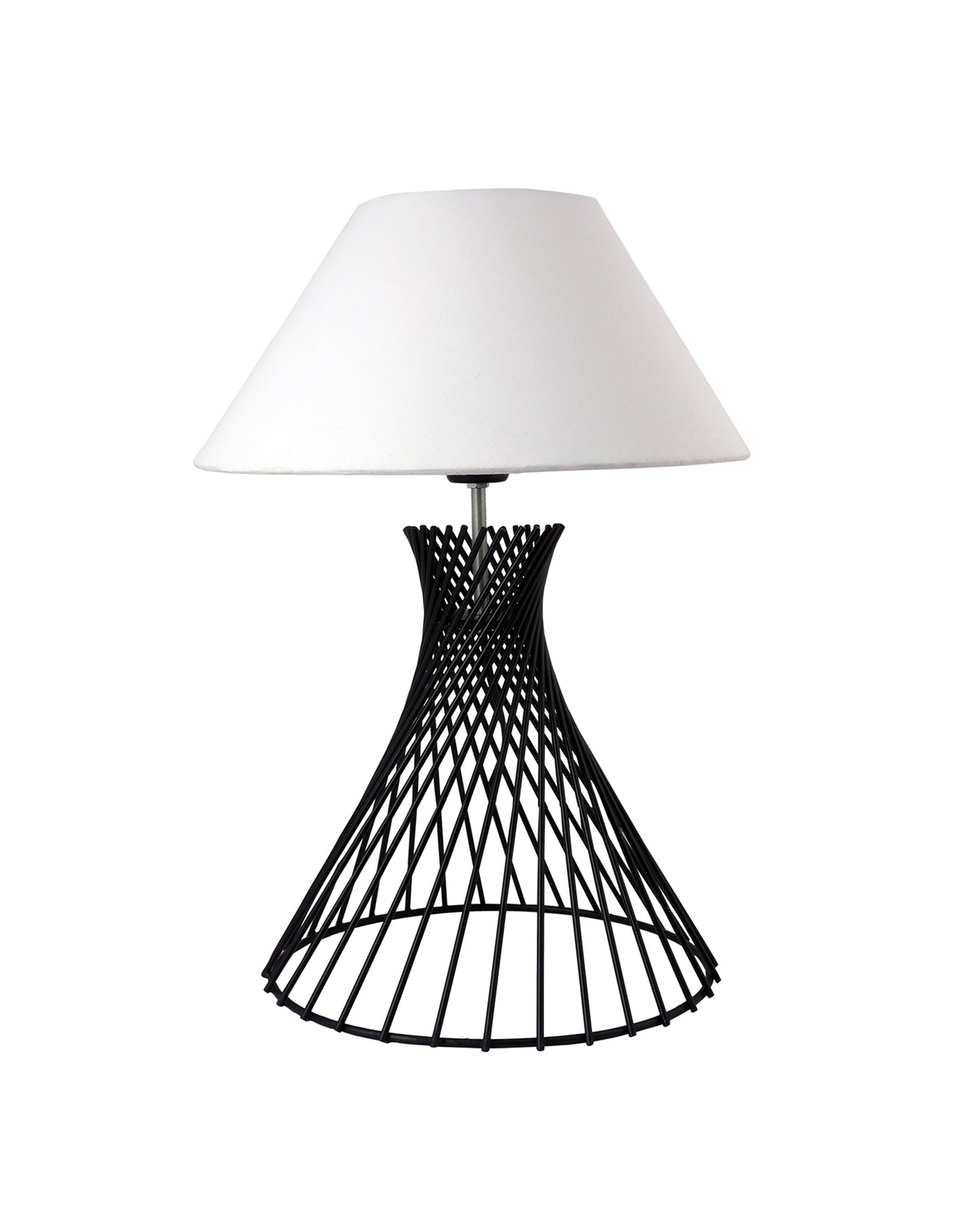 Modern Table Lamps, Spiral Metal Wire Black Base with Fabric Lampshade for Home Office Cafe Restaurant