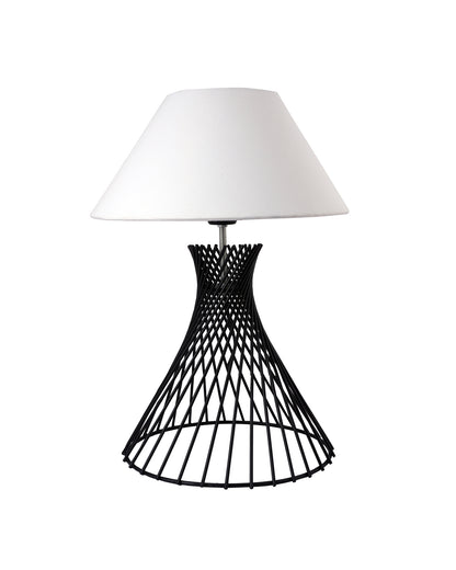 Modern Table Lamps, Spiral Metal Wire Black Base with Fabric Lampshade for Home Office Cafe Restaurant
