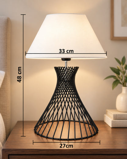 Modern Table Lamps, Spiral Metal Wire Black Base with Fabric Lampshade for Home Office Cafe Restaurant