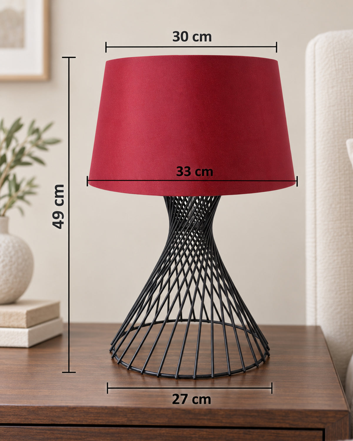 Modern Table Lamps, Spiral Metal Wire Black Base with Fabric Lampshade for Home Office Cafe Restaurant