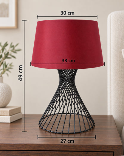 Modern Table Lamps, Spiral Metal Wire Black Base with Fabric Lampshade for Home Office Cafe Restaurant