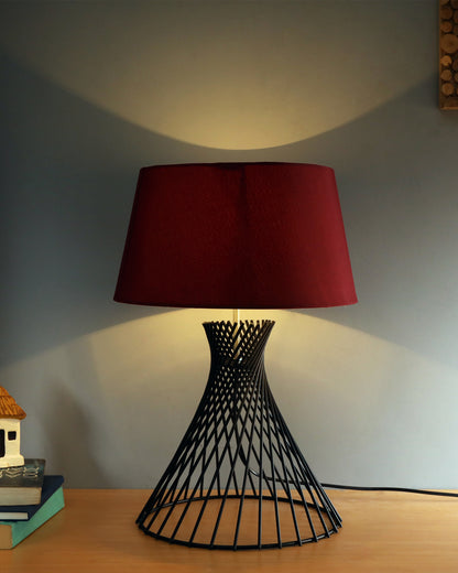 Modern Table Lamps, Spiral Metal Wire Black Base with Fabric Lampshade for Home Office Cafe Restaurant