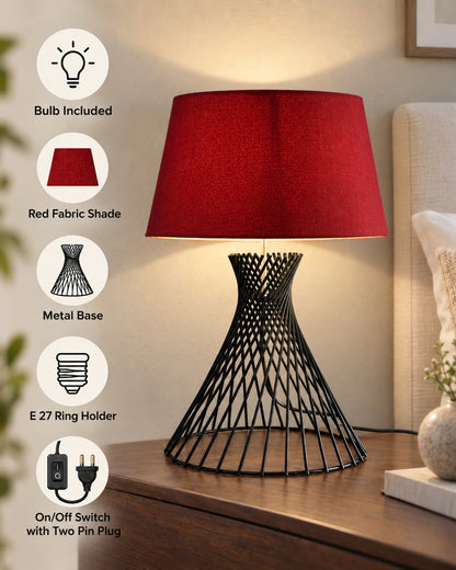 Modern Table Lamps, Spiral Metal Wire Black Base with Fabric Lampshade for Home Office Cafe Restaurant