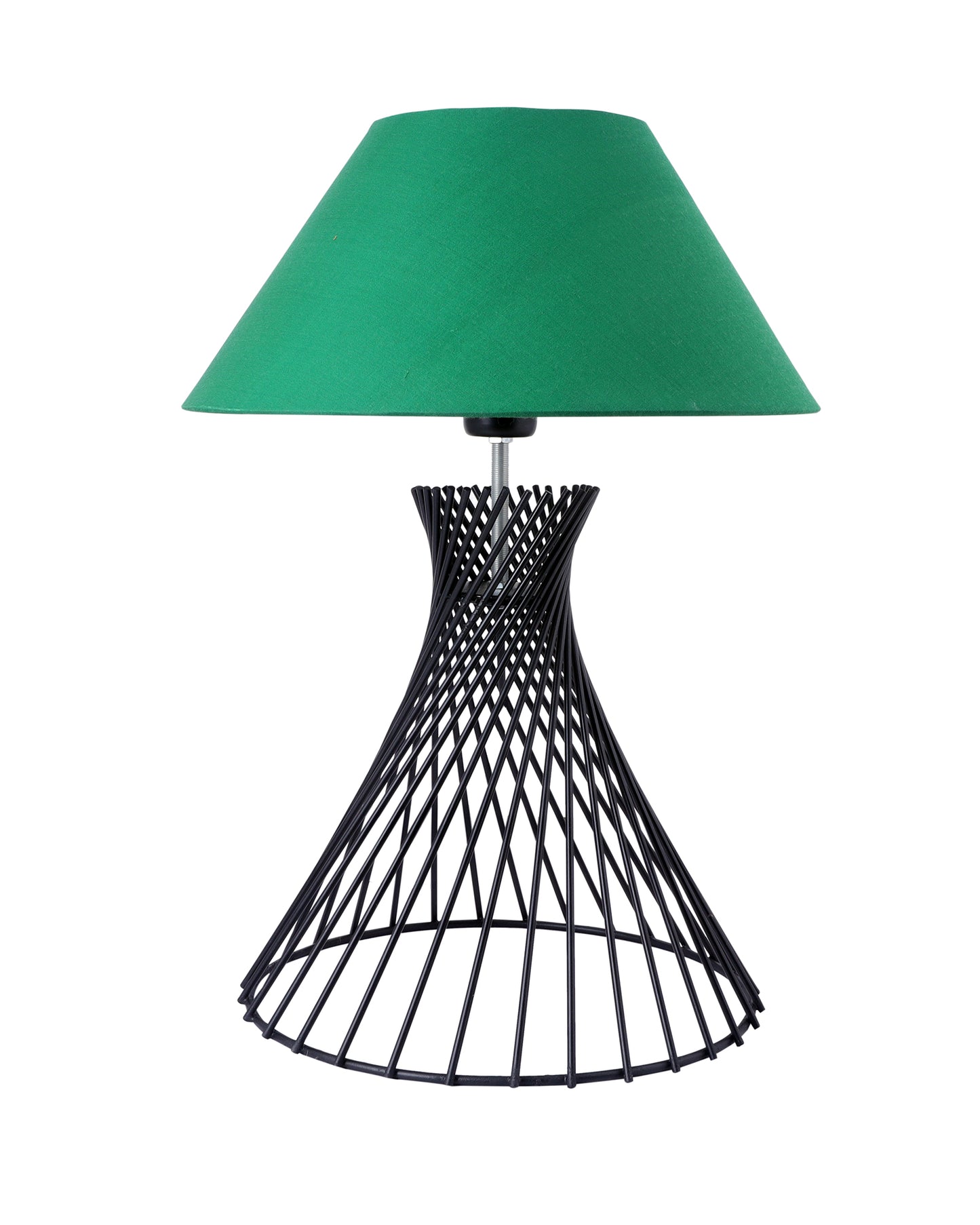 Modern Table Lamps, Spiral Metal Wire Black Base with Fabric Lampshade for Home Office Cafe Restaurant
