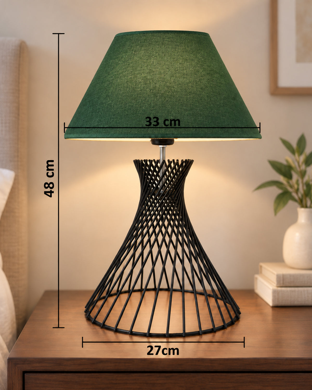 Modern Table Lamps, Spiral Metal Wire Black Base with Fabric Lampshade for Home Office Cafe Restaurant