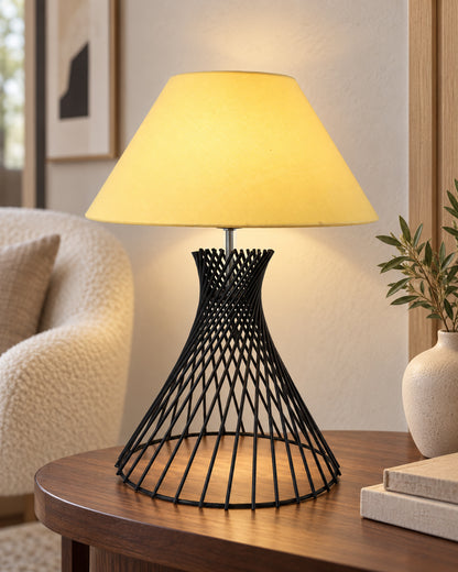 Modern Table Lamps, Spiral Metal Wire Black Base with Fabric Lampshade for Home Office Cafe Restaurant