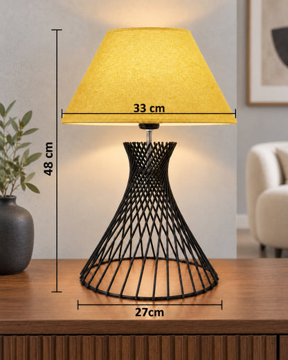 Modern Table Lamps, Spiral Metal Wire Black Base with Fabric Lampshade for Home Office Cafe Restaurant