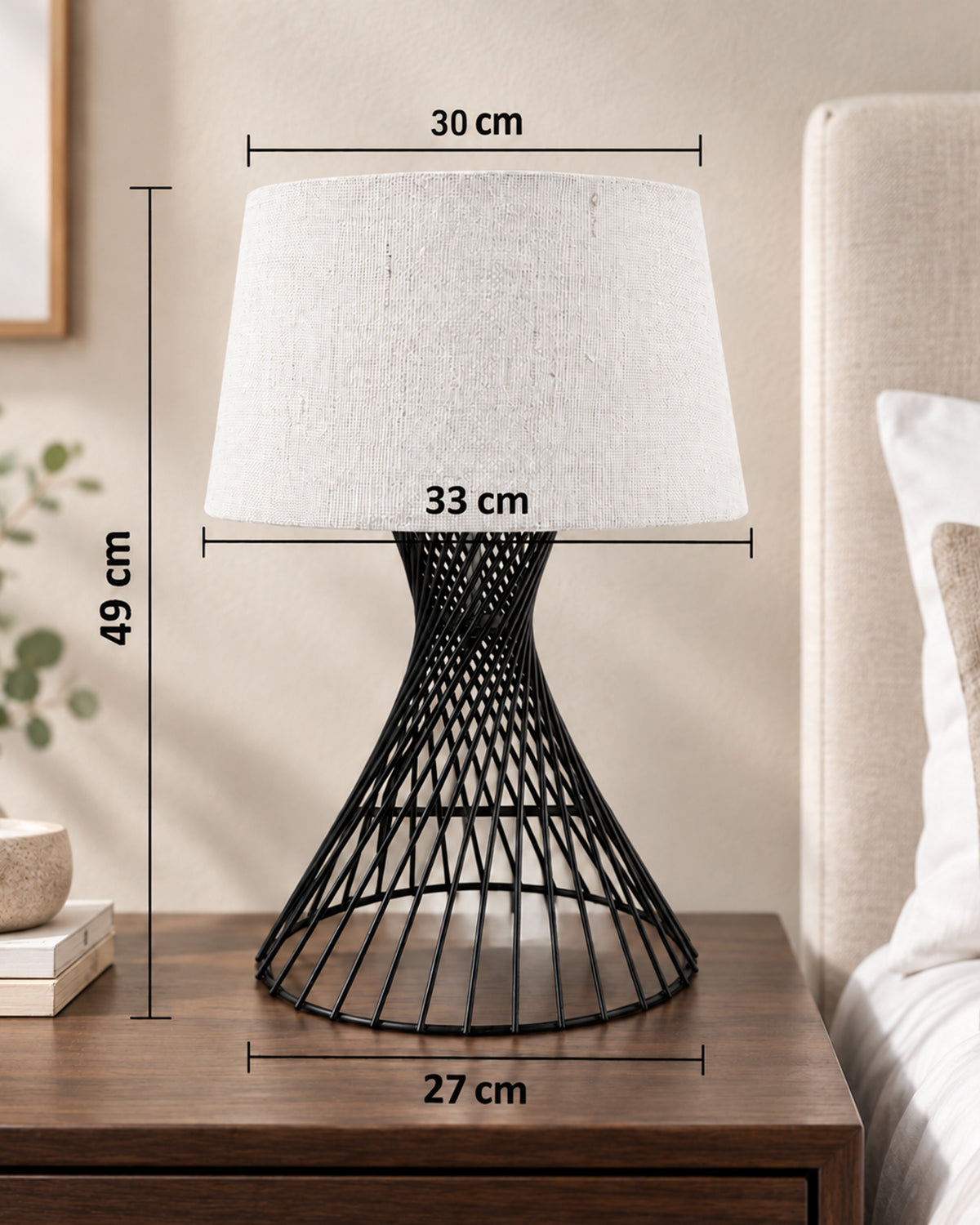 Modern Table Lamps, Spiral Metal Wire Black Base with Fabric Lampshade for Home Office Cafe Restaurant