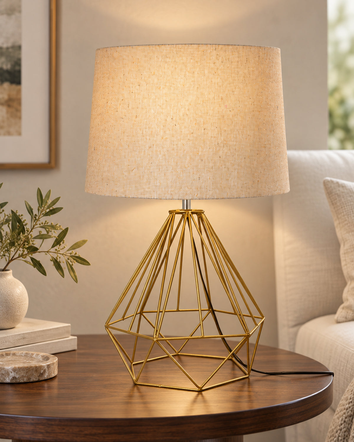 Modern Farmhouse Metal Diamond Desk Table Lamp with Light Bulb Decorative Bed Table Side Golden Light