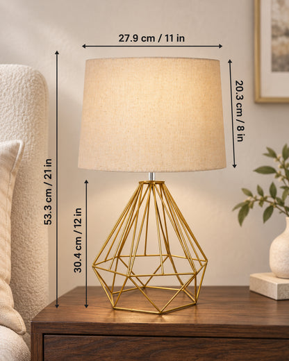 Modern Farmhouse Metal Diamond Desk Table Lamp with Light Bulb Decorative Bed Table Side Golden Light