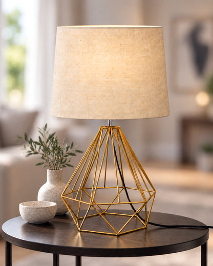 Modern Farmhouse Metal Diamond Desk Table Lamp with Light Bulb Decorative Bed Table Side Golden Light