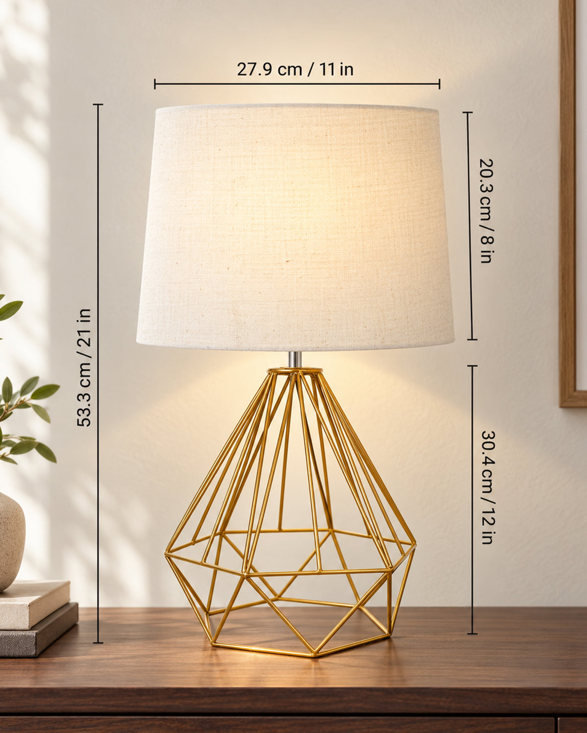 Modern Farmhouse Metal Diamond Desk Table Lamp with Light Bulb Decorative Bed Table Side Golden Light