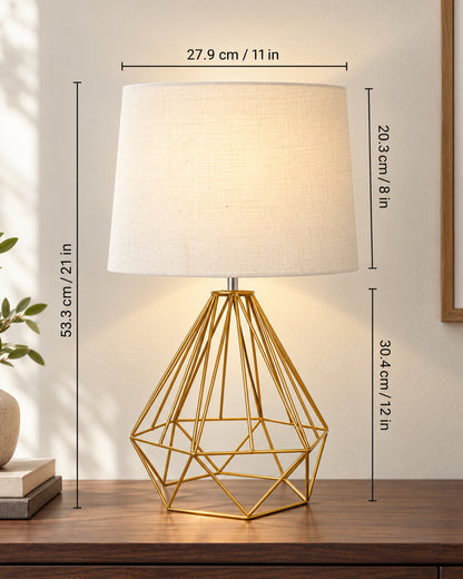 Modern Farmhouse Metal Diamond Desk Table Lamp with Light Bulb Decorative Bed Table Side Golden Light