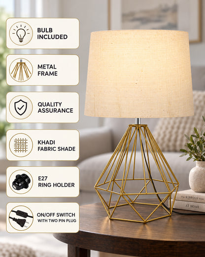Modern Farmhouse Metal Diamond Desk Table Lamp with Light Bulb Decorative Bed Table Side Golden Light