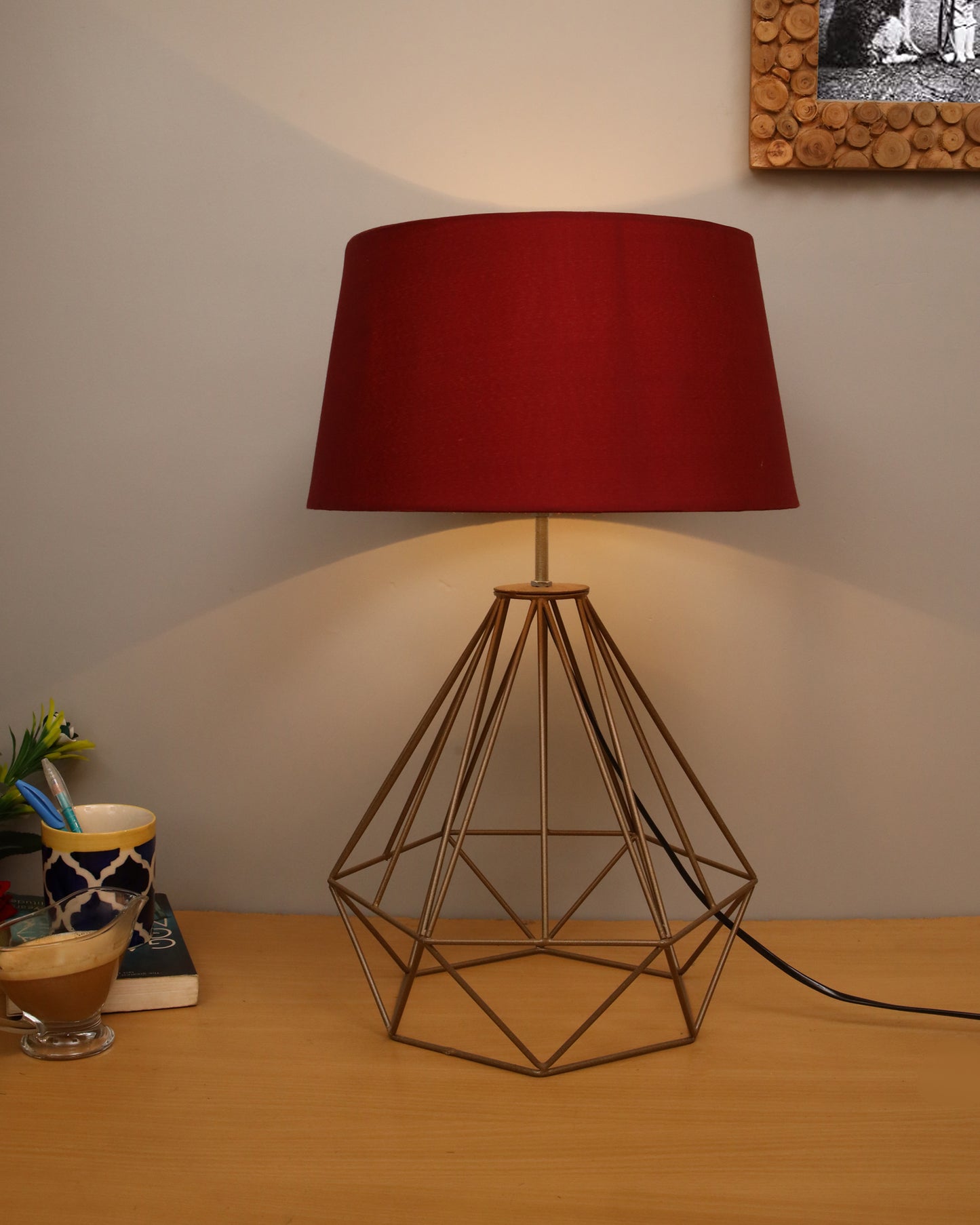 Modern Farmhouse Metal Diamond Desk Table Lamp with Light Bulb Decorative Bed Table Side Golden Light