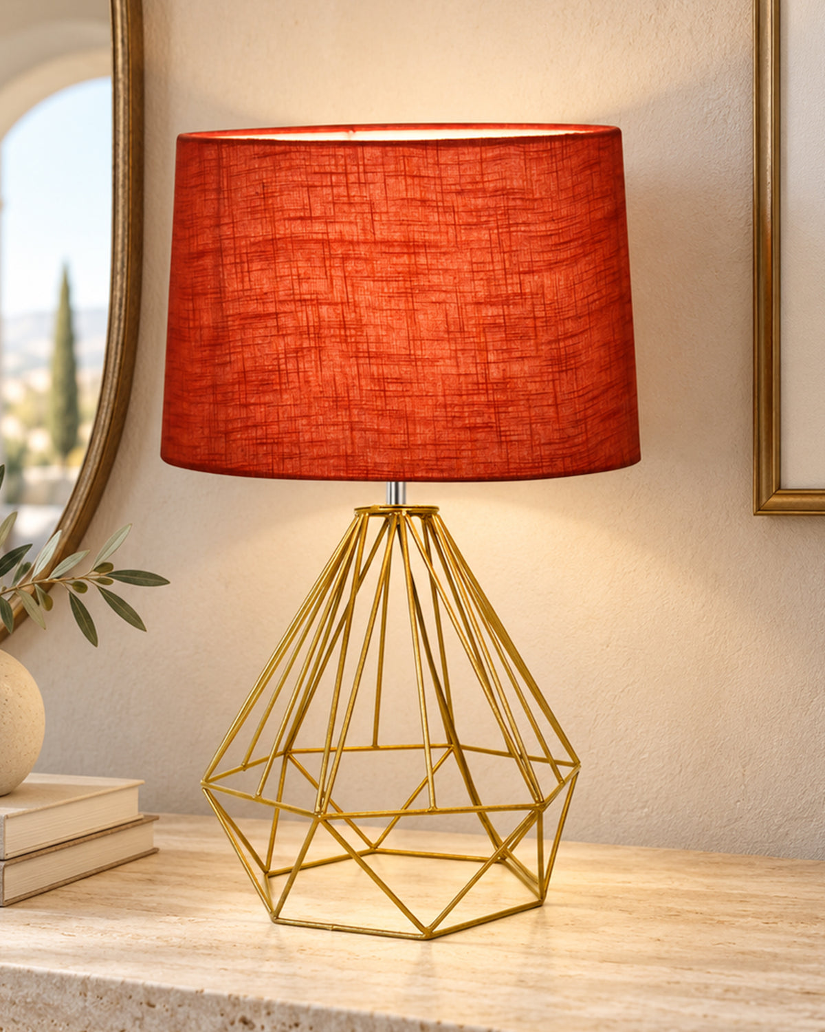Modern Farmhouse Metal Diamond Desk Table Lamp with Light Bulb Decorative Bed Table Side Golden Light