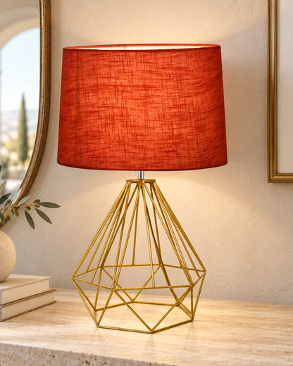 Modern Farmhouse Metal Diamond Desk Table Lamp with Light Bulb Decorative Bed Table Side Golden Light