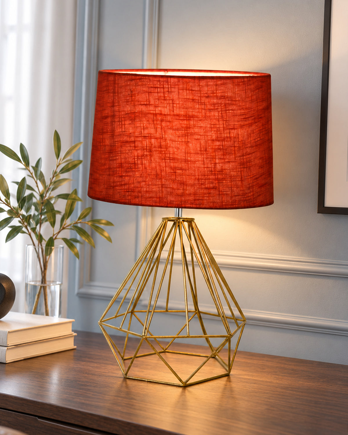 Modern Farmhouse Metal Diamond Desk Table Lamp with Light Bulb Decorative Bed Table Side Golden Light