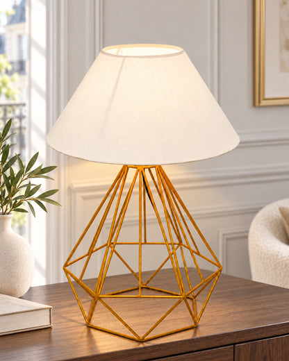 Modern Farmhouse Metal Diamond Desk Table Lamp with Light Bulb Decorative Bed Table Side Golden Light