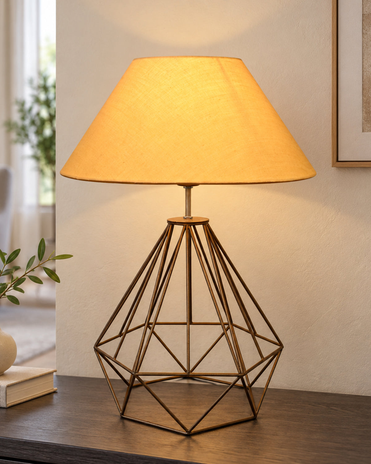 Modern Farmhouse Metal Diamond Desk Table Lamp with Light Bulb Decorative Bed Table Side Golden Light