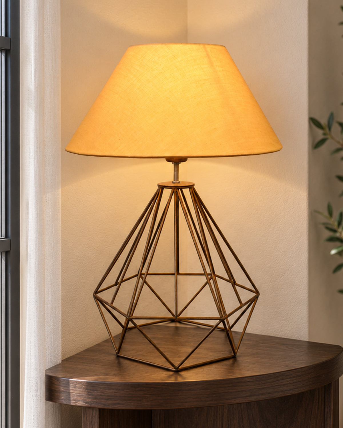 Modern Farmhouse Metal Diamond Desk Table Lamp with Light Bulb Decorative Bed Table Side Golden Light