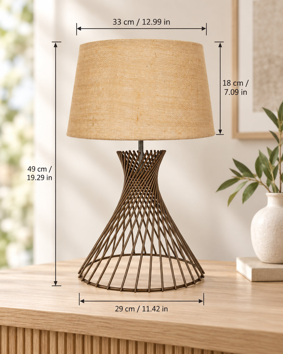 Modern Table Lamps, Spiral Metal Wire Golden Base with Fabric Lampshade for Home Office Cafe Restaurant