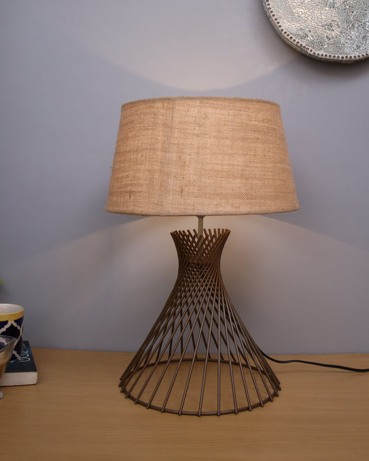 Modern Table Lamps, Spiral Metal Wire Golden Base with Fabric Lampshade for Home Office Cafe Restaurant
