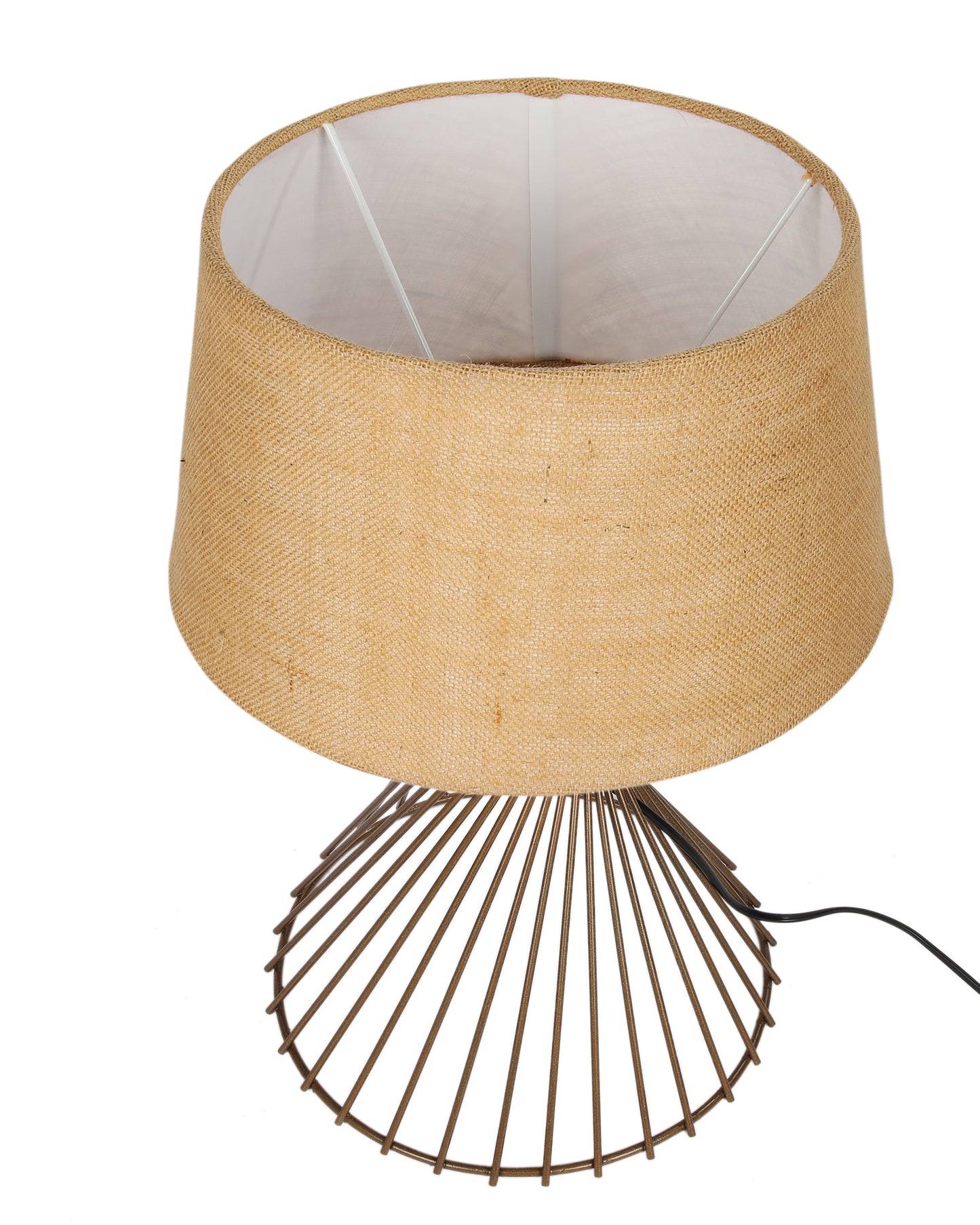 Modern Table Lamps, Spiral Metal Wire Golden Base with Fabric Lampshade for Home Office Cafe Restaurant