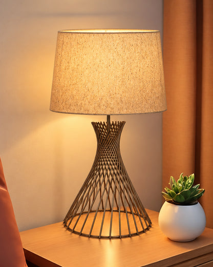 Modern Table Lamps, Spiral Metal Wire Golden Base with Fabric Lampshade for Home Office Cafe Restaurant