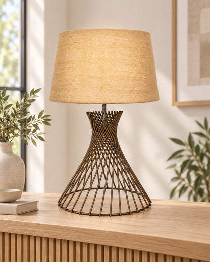Modern Table Lamps, Spiral Metal Wire Golden Base with Fabric Lampshade for Home Office Cafe Restaurant
