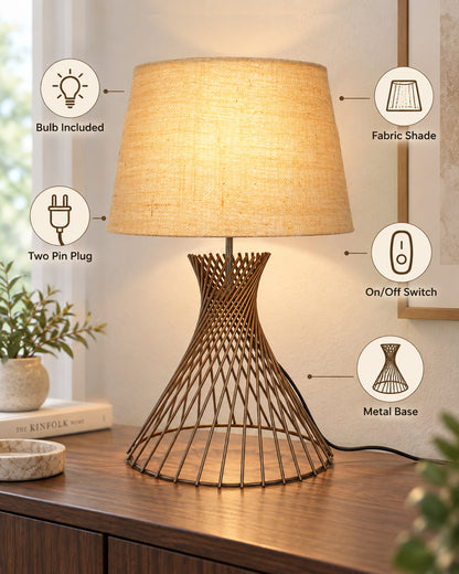 Modern Table Lamps, Spiral Metal Wire Golden Base with Fabric Lampshade for Home Office Cafe Restaurant