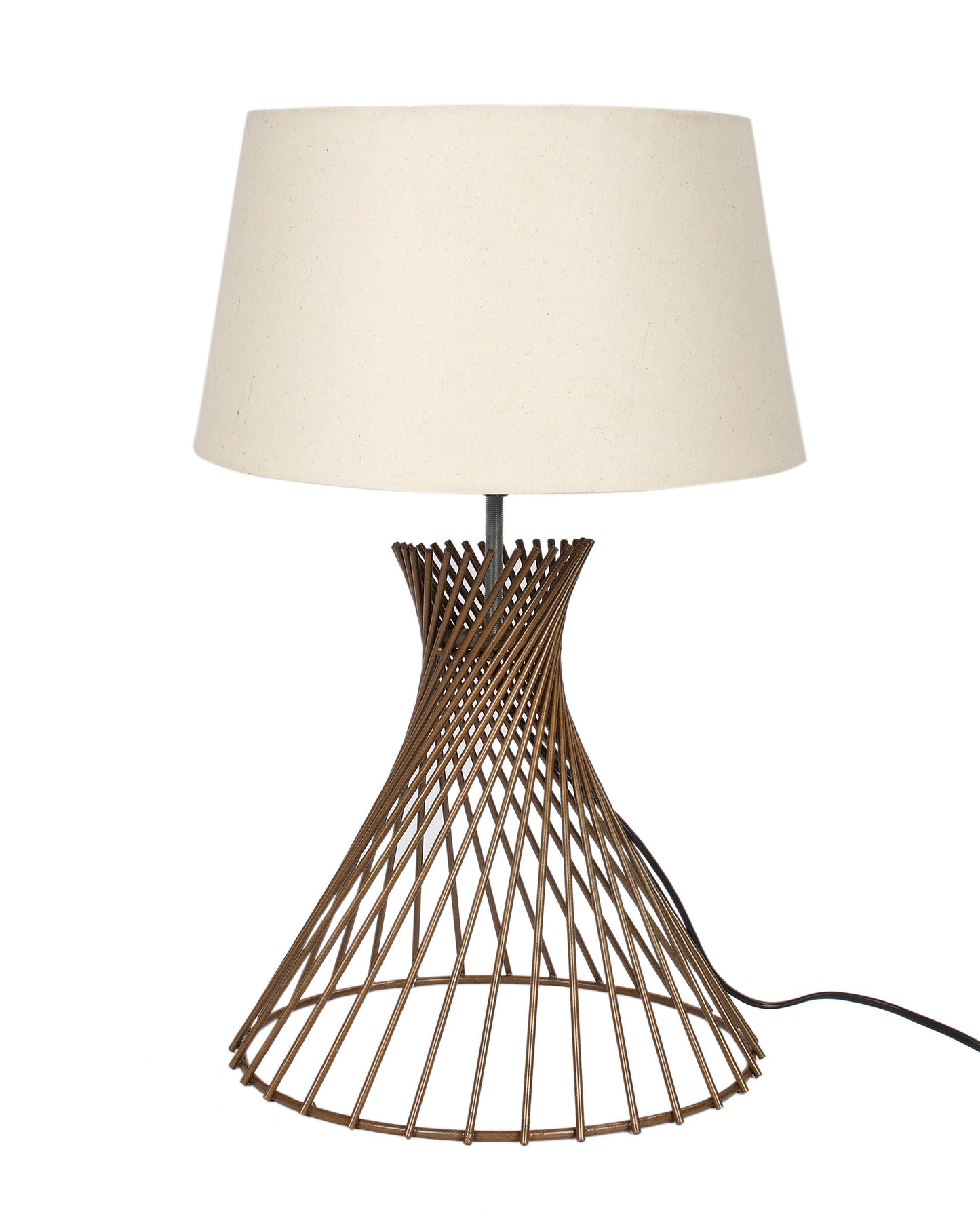 Modern Table Lamps, Spiral Metal Wire Golden Base with Fabric Lampshade for Home Office Cafe Restaurant
