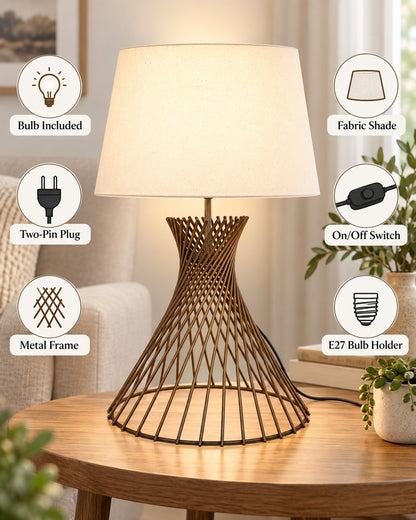 Modern Table Lamps, Spiral Metal Wire Golden Base with Fabric Lampshade for Home Office Cafe Restaurant