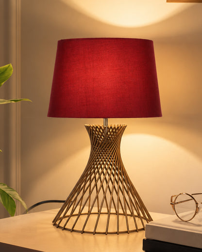Modern Table Lamps, Spiral Metal Wire Golden Base with Fabric Lampshade for Home Office Cafe Restaurant