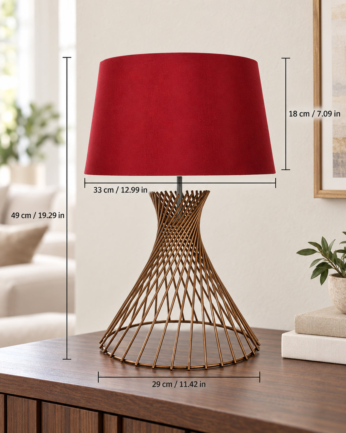 Modern Table Lamps, Spiral Metal Wire Golden Base with Fabric Lampshade for Home Office Cafe Restaurant