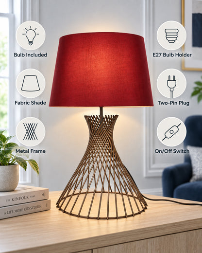 Modern Table Lamps, Spiral Metal Wire Golden Base with Fabric Lampshade for Home Office Cafe Restaurant