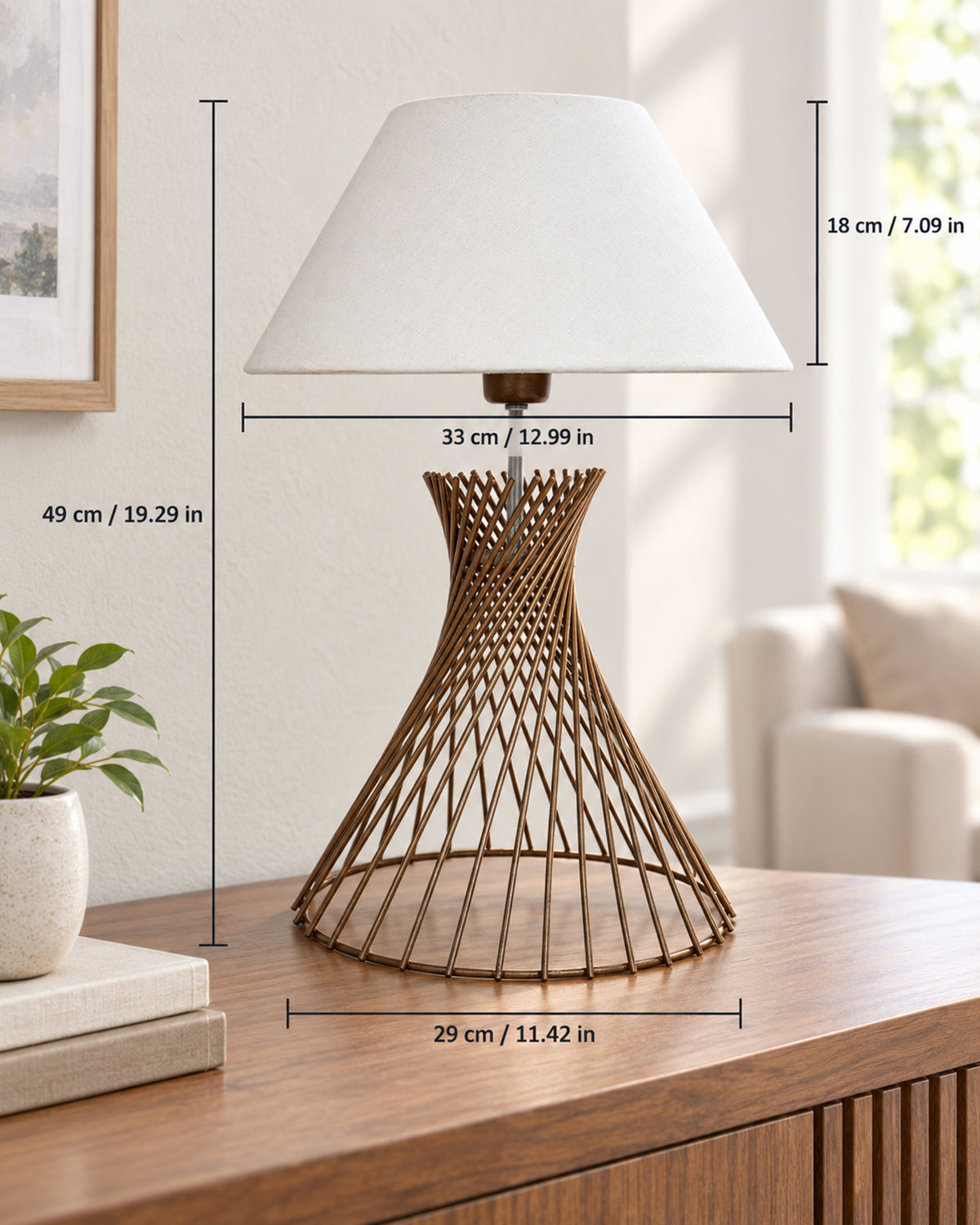 Modern Table Lamps, Spiral Metal Wire Golden Base with Fabric Lampshade for Home Office Cafe Restaurant